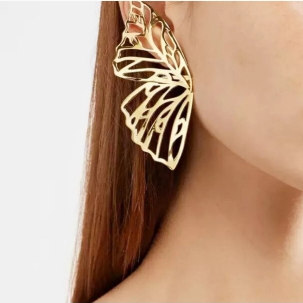 Gold Hoop metal earrings Oversized Butterfly cutout boho party 💖2/$30 - Picture 8 of 12